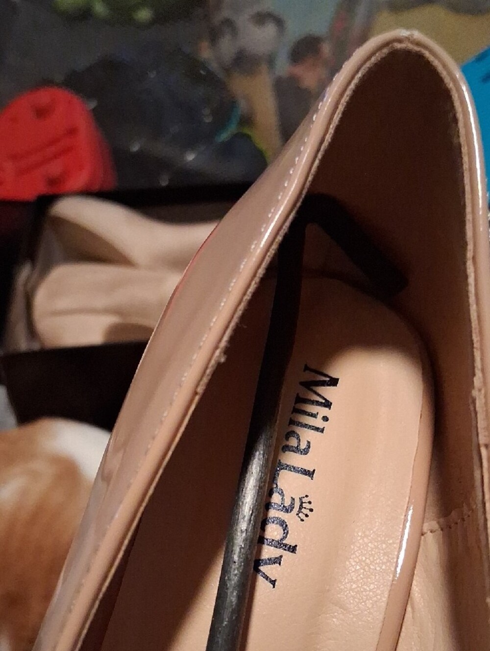 Mila Lady Nude Patent Leather Pointed Toe Stiletto Pumps - Picture 6 of 8